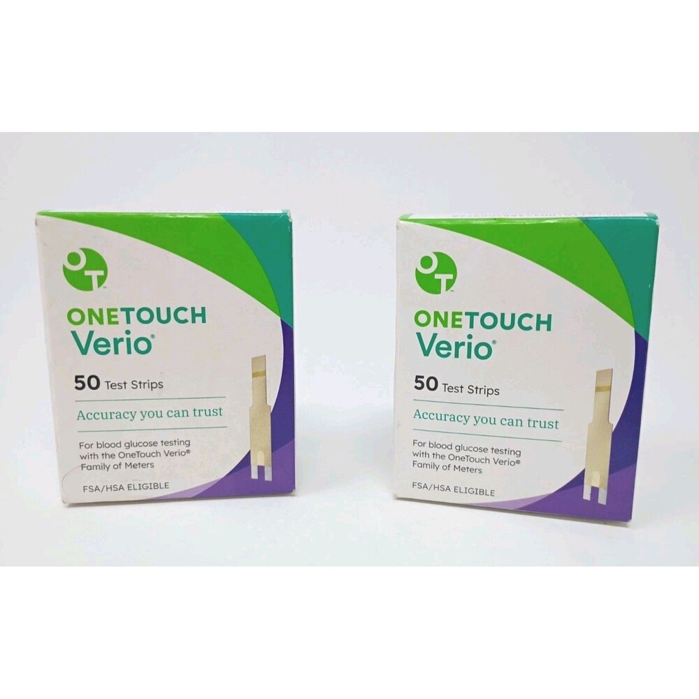 2 Boxes/50 Each 100 One Touch Verio Test Stripa Glucose Monitor EXP 8/311/2027